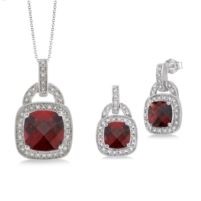 Jilco Inc. Cushion Cut Blue Topaz Earring & Necklace Set
