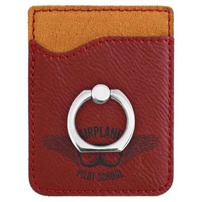 Engraved Phone Wallet with Ring, Rose Faux Leather