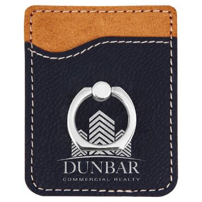 Engraved Phone Wallet with Ring, Black Faux Leather