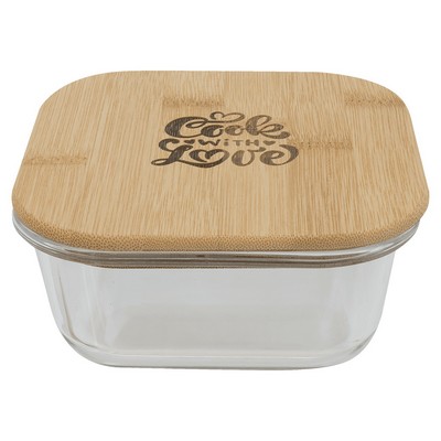 Glass Food Storage Container with Bamboo Lid, Square, 18 oz