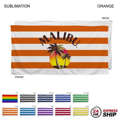 24Hr Express Ship-Cabana Stripe Sublimated, Heaviest Weight, Plush Velour Terry Beach Towel 30"x60"