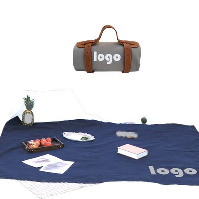 Solid Color Picnic Mat With Leather Straps