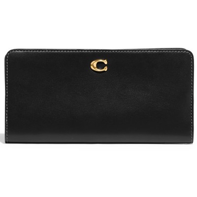 COACH® Smooth Leather Slim Accordion Zip Wallet- Black/Brass