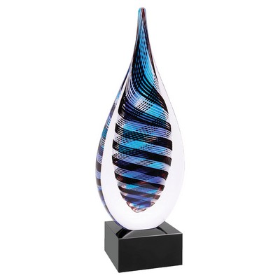 12" Blue, White & Black Twisted Rain Drop