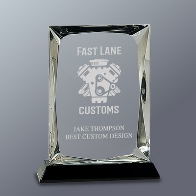 Clear Crystal Rectangle Plaque on Black Crystal Base Series, Medium (5-1/2"x 7"H)
