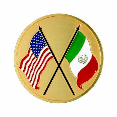 2" American and Mexican Flags Etched Enameled Medallion Insert Disc