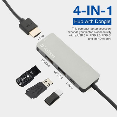 Verbatim 4-In-1 Usb C Hub Adapter w/4K Hdmi