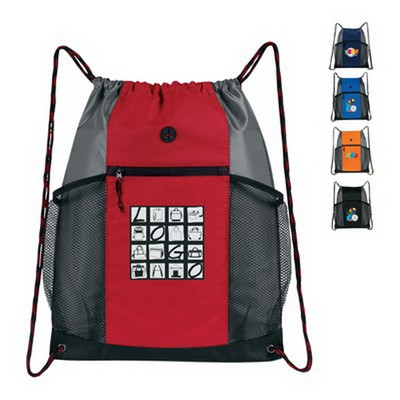 Polyester Two-Tone Multi-Pocket Drawstring Bag.