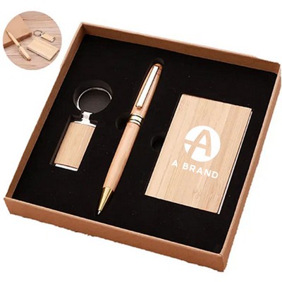 Bamboo Card Holder & Pen Gift Set
