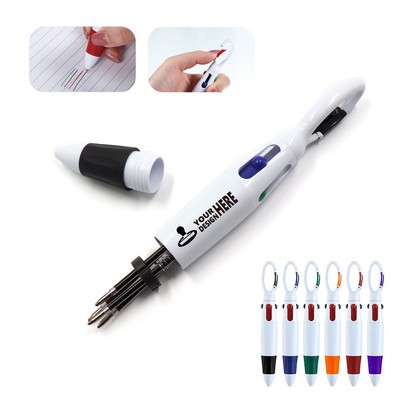 4-Color Ballpoint Pen with Carabiner Clip