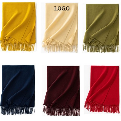 Winter Long Solid Shawl Scarf With Fringes