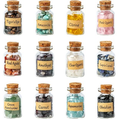 Natural Crystal Wishing Bottle 12pcs Healing Stone Mineral Specimen Irregular Semi-Precious Gemstone