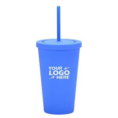 16oz New Candy-color Double Plastic Straw Drinking Cup