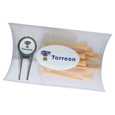 Clear Pillow Pack Golf Gift Set - Divot Repair Tool & Tees