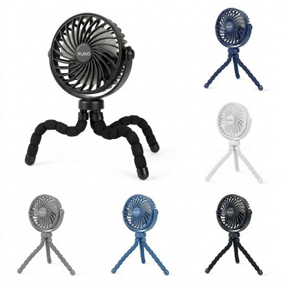 Flexible Tripod Rechargeable Desk Fan with Built-In Light