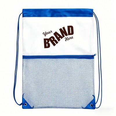 Vinyl Stadium Drawstring Backpack w/ Mesh Pocket Front