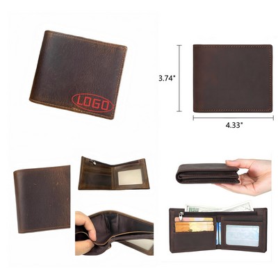 Men's Vintage Crazy Horse Leather Credit Card Holder Wallet