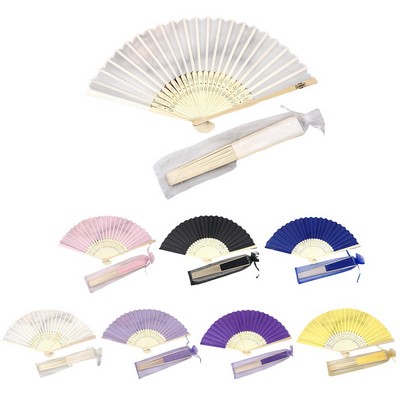 Bamboo Handle Silk Fabric Hand Fan