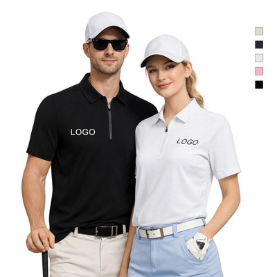 Unisex Polo Shirt Zip Quick Dry Stretch Performance Fit