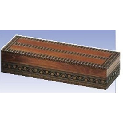 Large Traditional Wood Box w/Carved Pattern (10 7/8"x3 7/8"x2 3/8")
