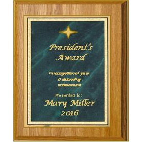 Oak Plaque 7" x 9" - Green/Gold - Marble Mist Plate