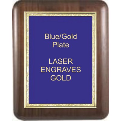 Walnut Elliptical Edge Round Corner 8" x 10" Plaque - W/ 6" x 8" Blue/Gold Florentine Plate