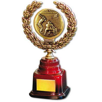 Stock 7" Trophy with 2" Baseball Coin and Engraving Plate