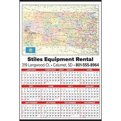 Small South Dakota State Map Year-In-View® Calendar