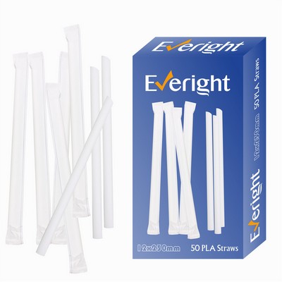 Biodegradable PLA Straight Sharp Straw 50pcs Individually Packed into a Custom Color Box