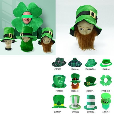 St Patrick's Day/Irish Festival Velvet Top Hat w/Leprechaun Green Beard Costume