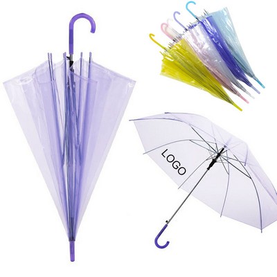 Transparent PVC Bubble Dome 8 Ribs Auto Open Stick Umbrella w/Curved Handle (42"Arc)