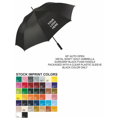 60" Auto Open black umbrella with black suregrip handle