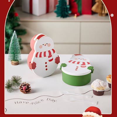 Plastic Christmas Snowman Shaped Microwave Heated Lunch Box Food Container