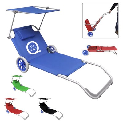 Folding Beach Lounger w/ Canopy and Wheels