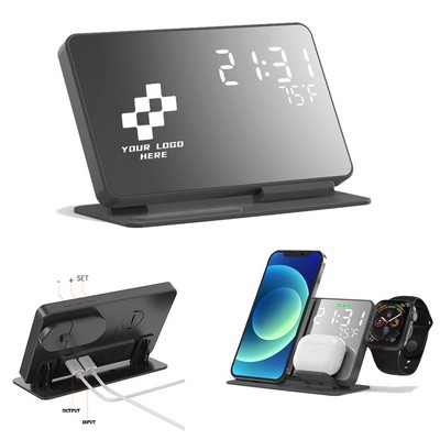 4-in-1 Wireless Charger with Alarm Clock, Universal Compatibility