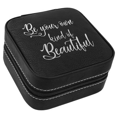 Leatherette Travel Jewelry Box with Tan Lining