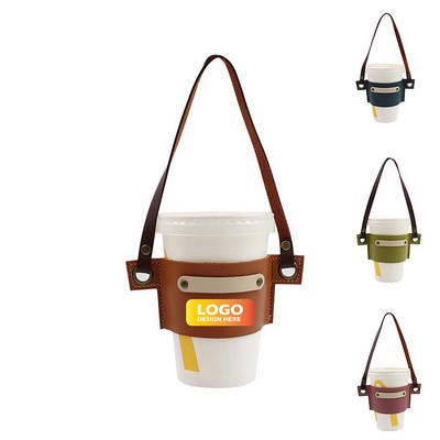 Leather Waterbottle Sling Coffee Cup Carrier