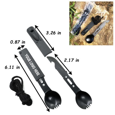 Stainless Steel Multi Tool Camping Spoon w/ Knife and Whistle