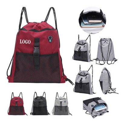 Versatile Oxford Drawstring Backpack with USB Port