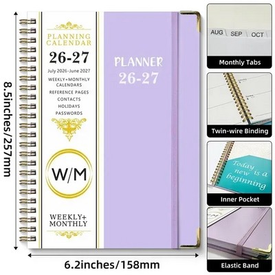 July 2026–June 2027 A5 Spiral Planner Notebook Monthly Weekly Schedule Book Calendar