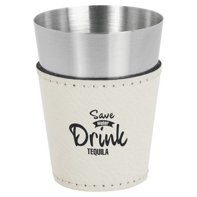 Shot Glass, White Faux Leather, 2 oz