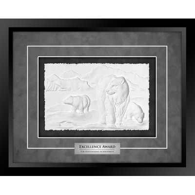 Polar Bear Family - Cast Paper Sculptured Art - Shadowbox Award