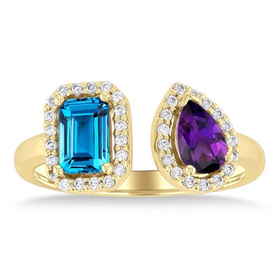 Jilco Amethyst And Blue Topaz Toi Et Moi Gold Ring