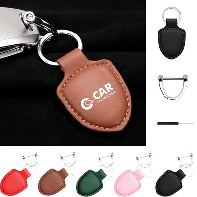 Genuine Leather Car Keychain with D-ring