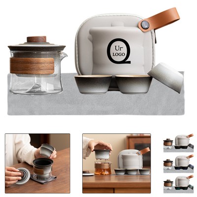 Outdoors Ceramic Tea Set W/ Glass Teapot And 3 Cups