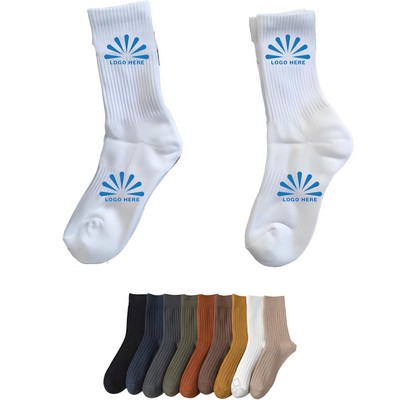 Jacquard Knit Cotton Crew Middle Tube Socks