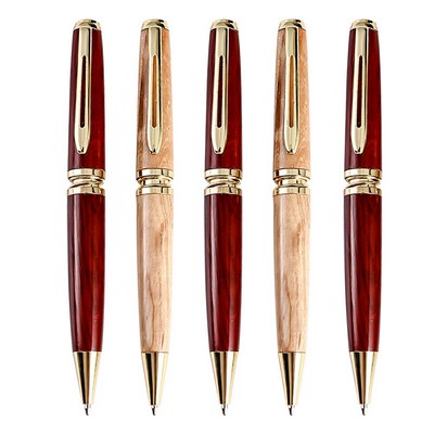 Vintage Wood Ballpoint Pen Gold Clip Blue Black Ink