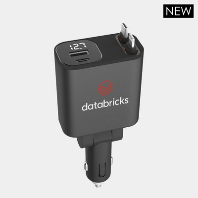 Roadie - 45 W CAR CHARGER WITH DUAL USB PORTS + RETRACTABLE CABLES