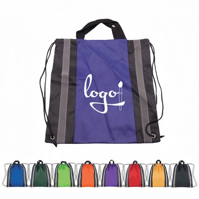 Two Color Reflector Side Strips Drawstring Backpacks