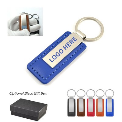 Rectangular PU Leather Keychain with Zinc Alloy Plate